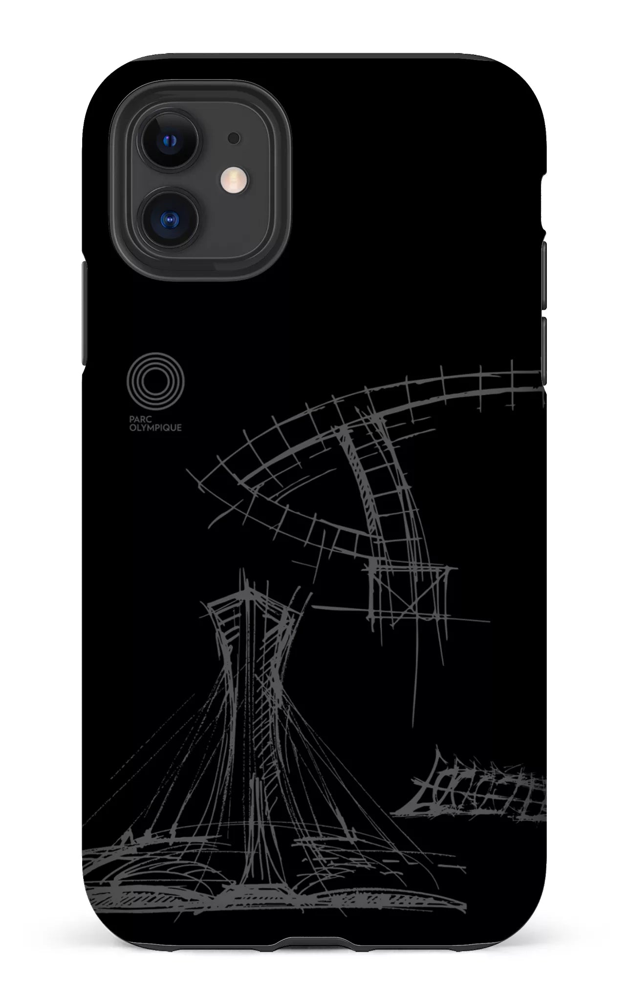 iPhone 11 Tough Matte Parc Olympique - Croquis Plan Noir -