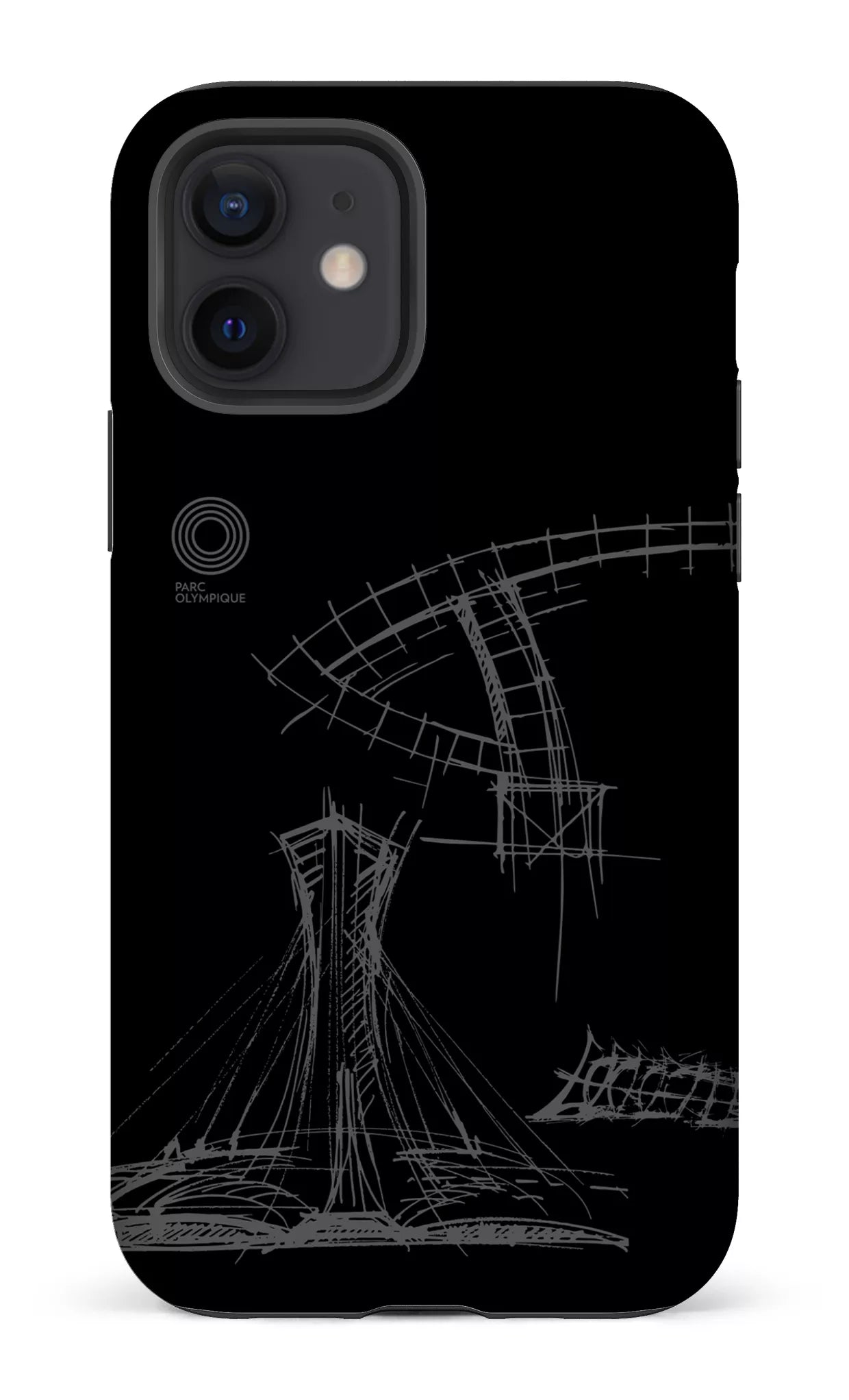 iPhone 12 Tough Matte Parc Olympique - Croquis Plan Noir -