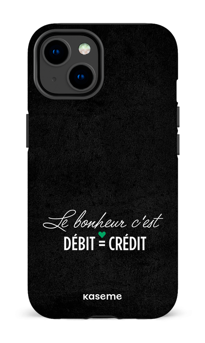 iPhone 14 Tough Gloss Le bonheur c'est débit = crédit (noir) -