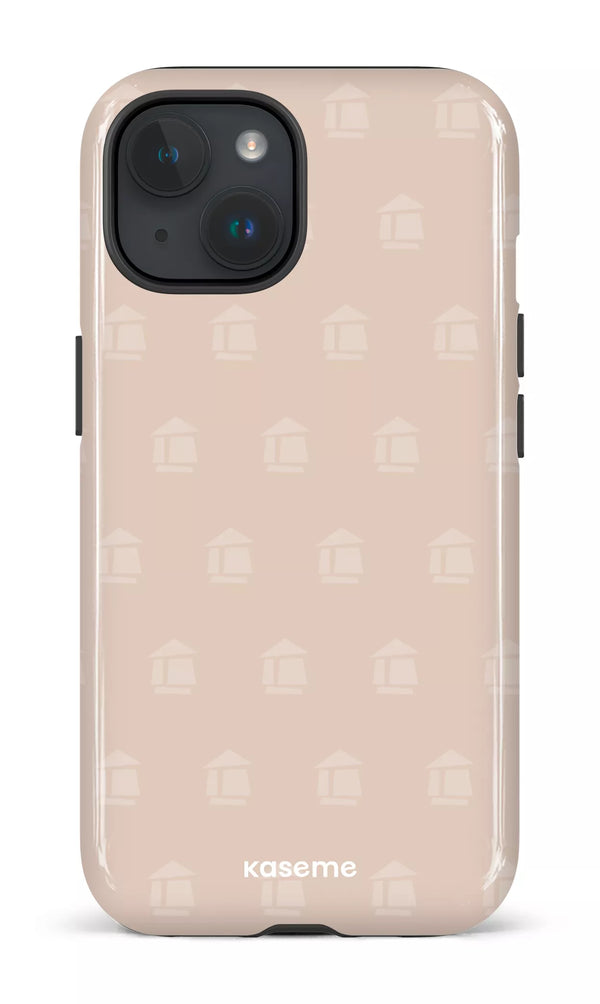 iPhone 15 Tough (Gloss) Flordeco motif grège -