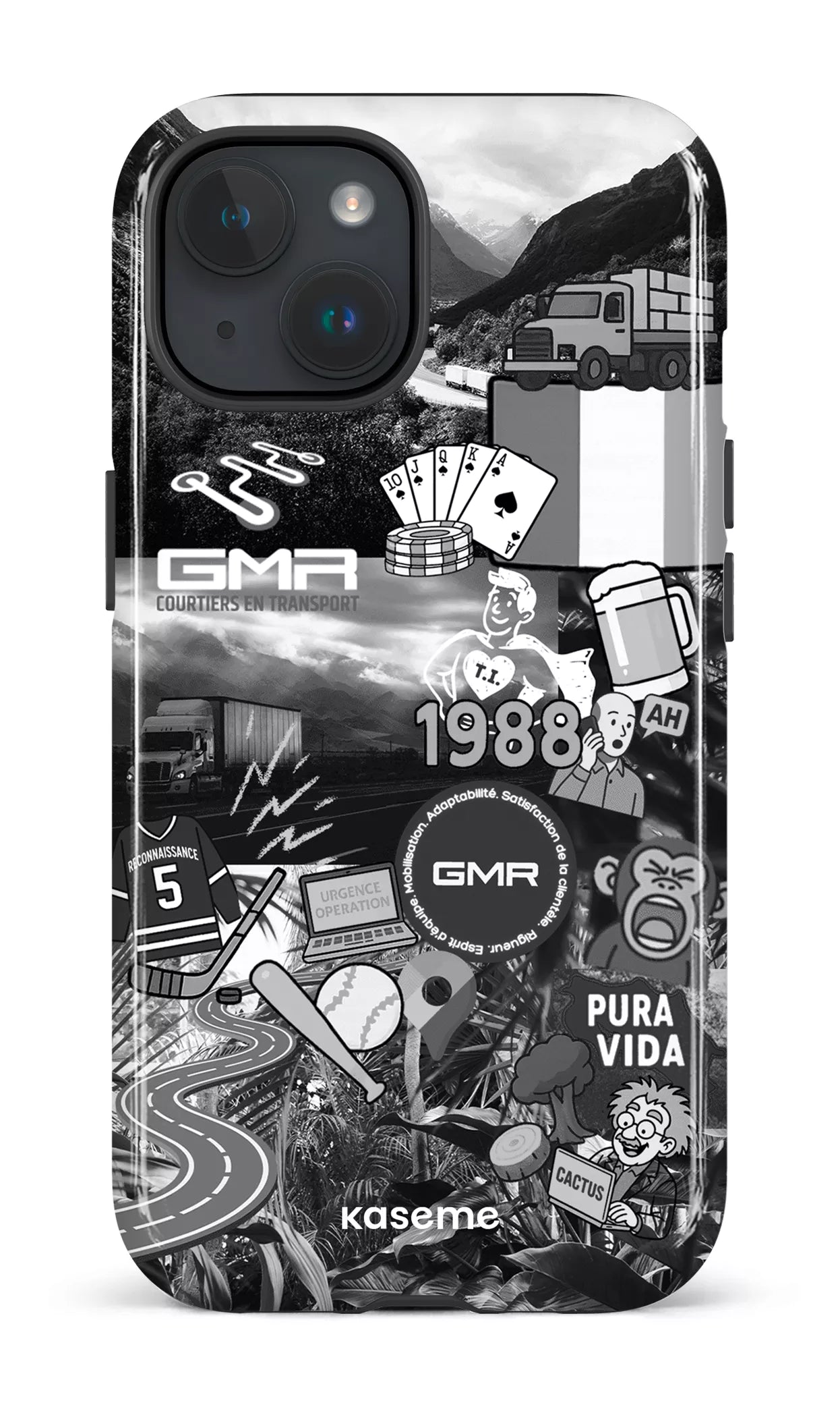 iPhone 15 Tough (Gloss) GMR Collage Noir et Blanc -
