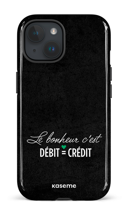 iPhone 15 Tough (Gloss) Le bonheur c'est débit = crédit (noir) -