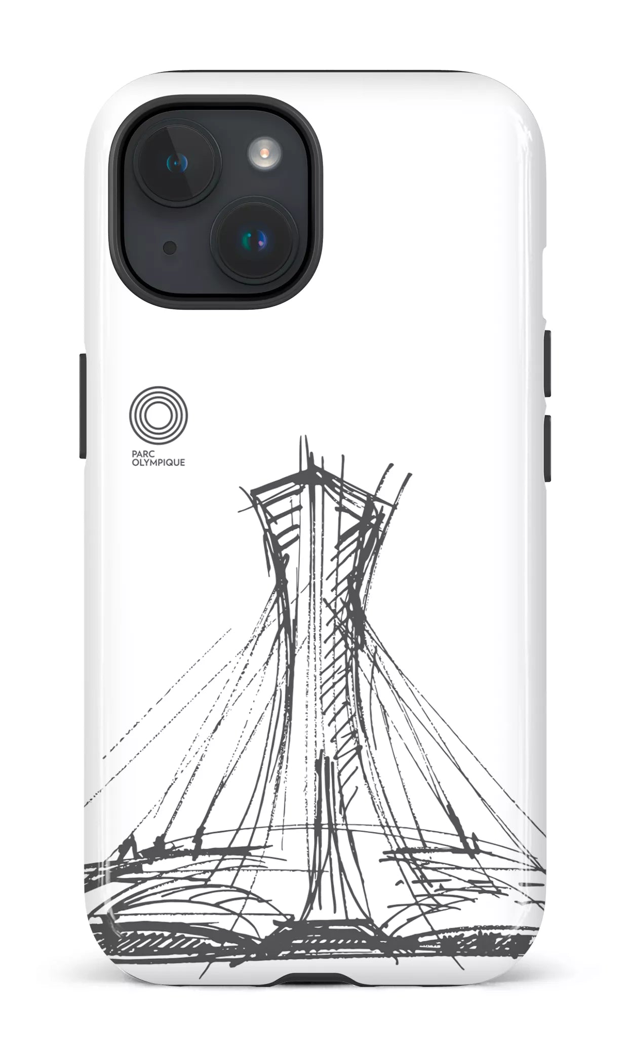 iPhone 15 Tough (Gloss) Parc Olympique - Croquis Blanc -