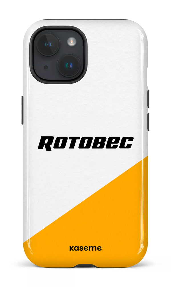 iPhone 15 Tough (Gloss) Rotobec Blanc et Jaune -