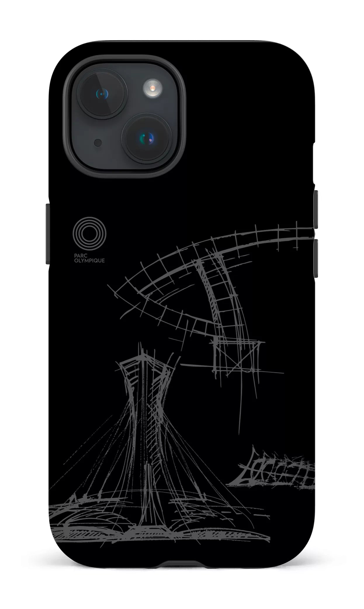 iPhone 15 Tough (Matte) Parc Olympique - Croquis Plan Noir -