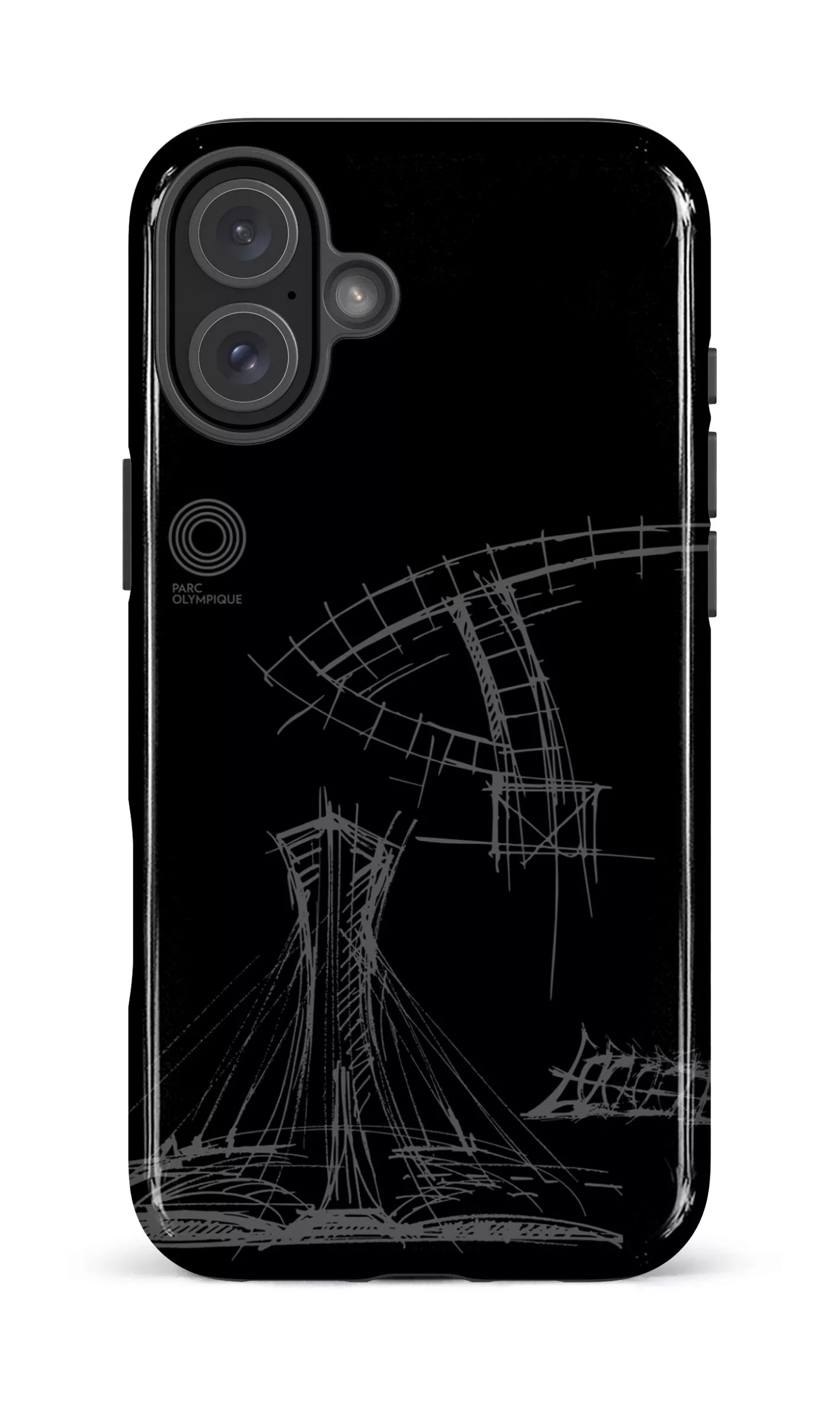 iPhone 16 Plus Impact Case Parc Olympique - Croquis Plan Noir -