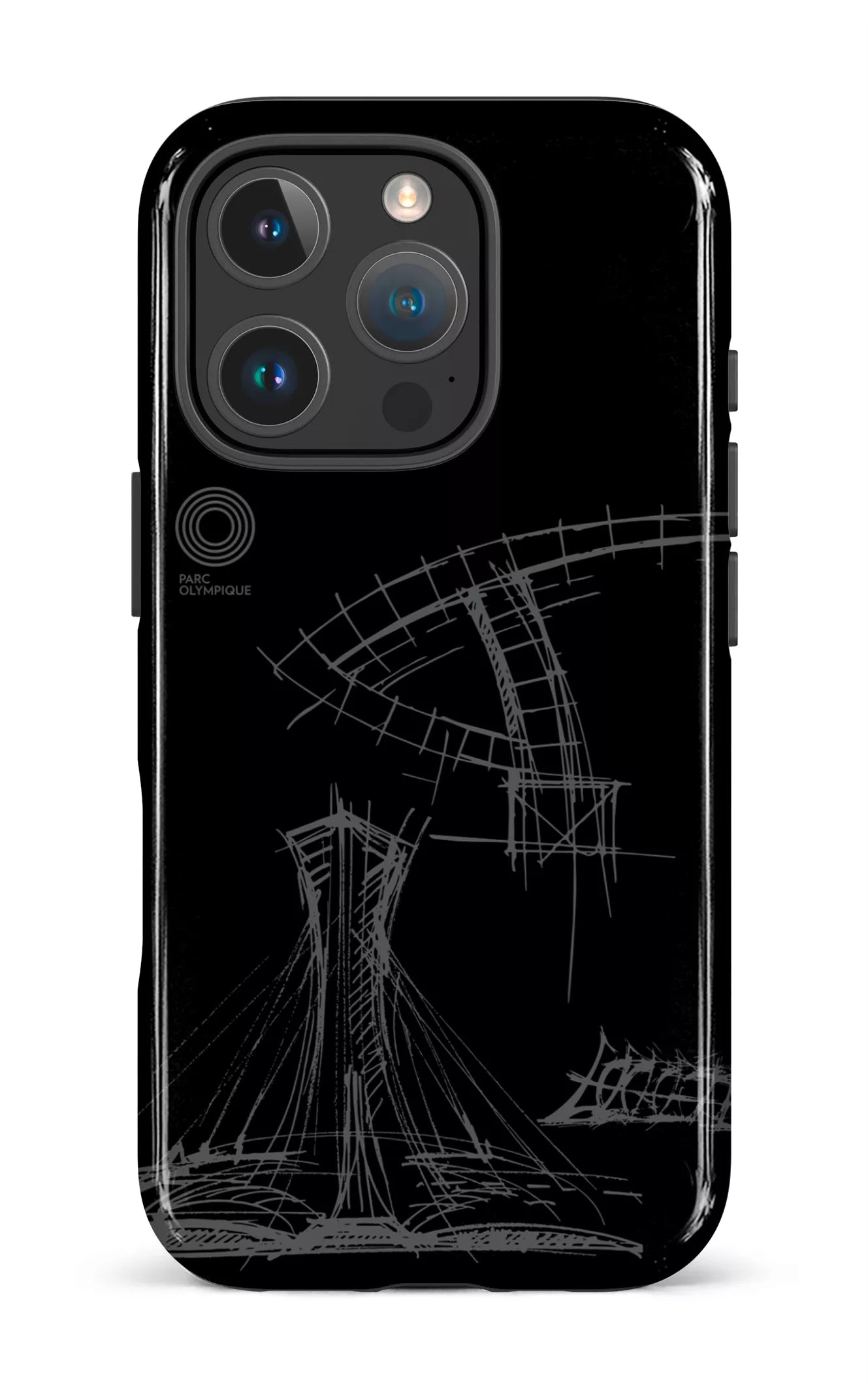 iPhone 16 Pro Impact Case Parc Olympique - Croquis Plan Noir -