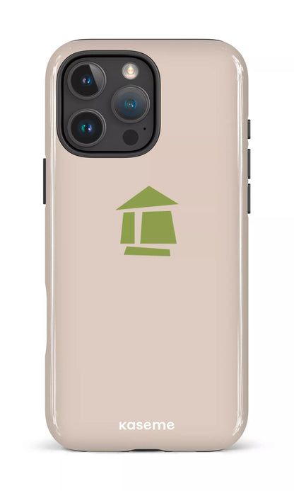 iPhone 16 Pro Max Impact Case Flordeco logo grège -