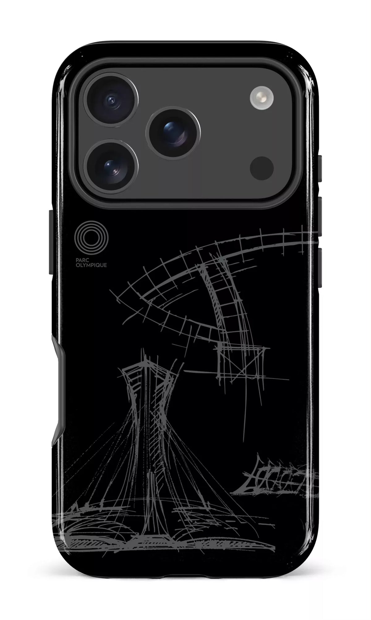 iPhone 17 Pro Impact Case Parc Olympique - Croquis Plan Noir -