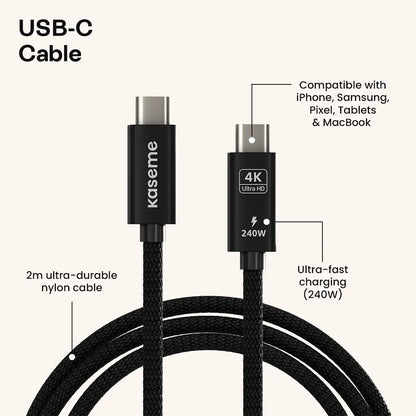 Kaseme USB-C cable with features highlighted